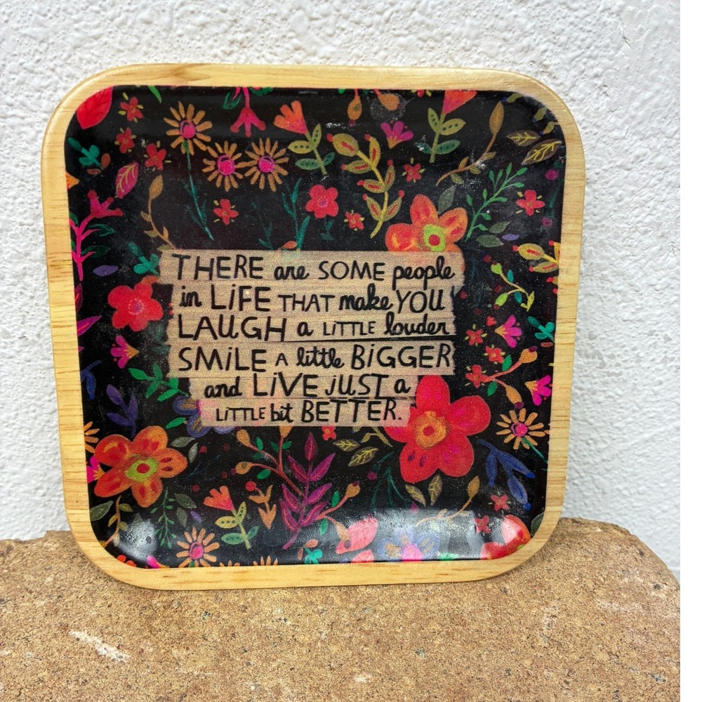 Natural Life Multicolor Trinket Dish - OS - Floral Wood Inspirational Boho Gift